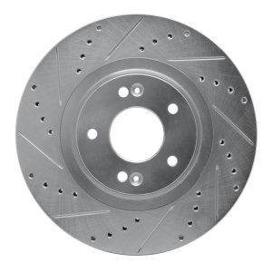Hyundai Santa Fe Sport Brake Rotor (1) - Front Left - R1 Concepts - Drilled & Slotted - Silver - `13-`20